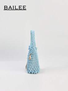 BAILEE Fashionable Colorful Polyester Yarn Hand-Woven Pattern Handbag With Ocean Charm, Suitable For Vacation - Blue - View 5