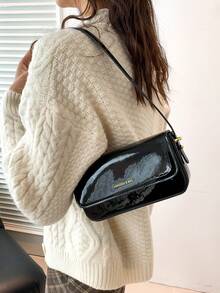 Clean Color Simple Elegant New FashionSchool Commute Casual Travel Patent LeatherMini Square Bag - Black - View 2