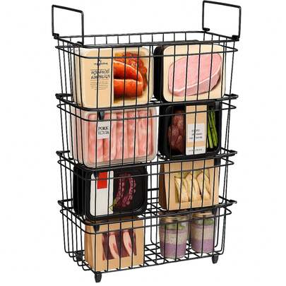 4-Pack Freezer Baskets  Freezer Baskets For Chest Freezers For Chest Freezer Chest Freezer Baskets Organize And Store Food With Handles Improved Air Circulation For Freshness Black
