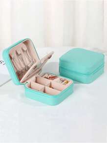 1 件带镜子的珠宝收纳盒，便携式拉链珠宝盒，旅行珠宝收纳盒，用于存放戒指、吊坠、耳环、项链、手镯、女士礼品盒。