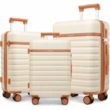 UKEIN Luggage Sets 3 Piece, PC Hardside Carry On Suitcase With Spinner Wheel TSA Lock, Suitcase Set For Women Men - Màu be - Xem 1