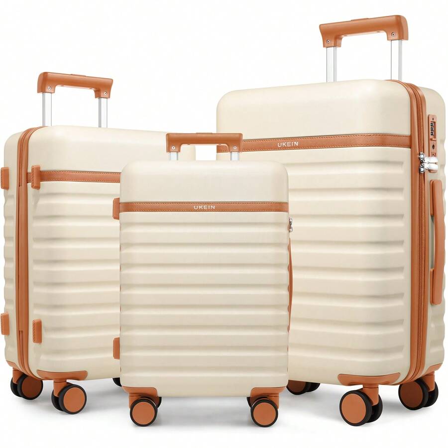 UKEIN Luggage Sets 3 Piece, PC Hardside Carry On Suitcase With Spinner Wheel TSA Lock, Suitcase Set For Women Men - Màu be - Xem 1