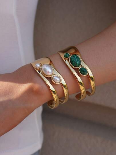 Frminee 1pc Luxury Gift For Her Vintage Inspired Jewelry Extra-Wide Open Bracelet Vintage Gemstone Bracelet Bracelet, Women's Jewelry
