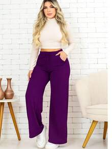 Wide Leg Wide Leg Flare Hem Wide Leg Pantaloons - 紫色 - 查看 2