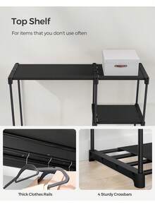 Freestanding Wardrobe, Foldable Closet, Coat Rack With Clothes Rails, Clothes Rack, Open Storage Wardrobe, Storage Organiser, Cloakroom, Bedroom, 43 X 124 X 182 Cm, Black - Black - View 5