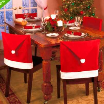 2/4pcs Red Santa Hat Design Chair Covers, Classic Christmas Theme Decorations, Suitable For Home And Restaurant Decorations, Holiday Celebration Decoration Supplies, Christmas New Year Chair Decorations, Holiday Gifts