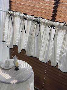 1 pieza, Panel corto de cortina decorativa con textura de lino rústico falso y lazo negro, versátil para cocina, armarios de comedor y entradas, de fácil cuidado y lavable, con filtrado de luz para decoración de estilo granja