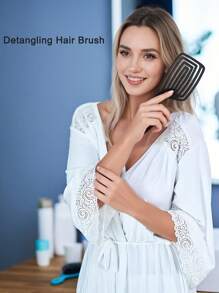 1Pc Black Curved Vented Detangling Hair Brushes - Vented Hairbrush For Gentle Detangling. Wet Brush/Dry Brush - Black - View 2