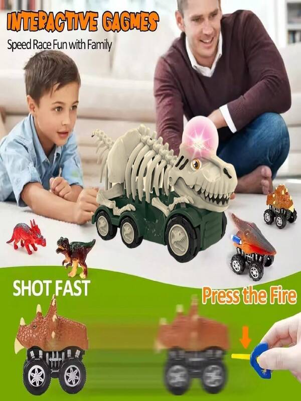 1 pieza Juguete de coche con esqueleto de dinosaurio para niños con música y luces, diseño desmontable para fiestas familiares, interacción entre padres e hijos, desarrollo del pensamiento lógico, ensamblaje de modelo de dinosaurio, regalo de cumpleaños para niños y niñas, vuelta al colegio, recuerdo de fiesta de Halloween (algunos estilos y colores de accesorios al azar)
