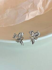 GAGAFEEL 1 对甜美可爱、时尚的 S925 银蝴蝶结耳环，适合女性日常佩戴，可作为送给朋友的礼物 - 銀色 - 查看 4