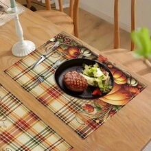 1 pieza/4 piezas/6 piezas Manteles individuales de lino con estampado de calabaza, decoración de Acción de Gracias, adecuados para mesa de comedor, todo el año, manteles de mesa modernos lavables, decoración del hogar, manteles individuales, posavasos, alfombrillas de cocina y comedor, decoraciones de fiesta interior y exterior, regalo ideal