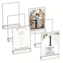 1/3 件透明亚克力标牌架 - 双面，5x7 英寸和 4x6 英寸 8.5x11 英寸，银色边框，垂直支架，非常适合婚礼、餐厅和艺术展示 - 彩色 - 查看 1