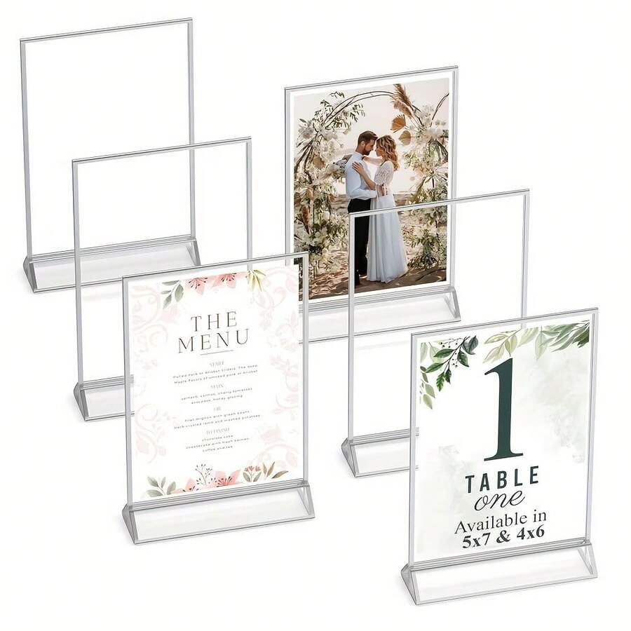 1/3 件透明亚克力标牌架 - 双面，5x7 英寸和 4x6 英寸 8.5x11 英寸，银色边框，垂直支架，非常适合婚礼、餐厅和艺术展示 - 彩色 - 查看 1