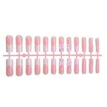 Pink Press On Nails Artificail Long, French Square Nails Pearl, Nails Acrylic Women Reusable Nail Kit Adhesive Tabs Nail File 24pcs - Hồng - Xem 5