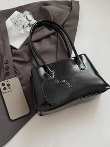 时尚心形小包吊坠，复古腋下包，独特单肩包，手提包 - 黑色 - 查看 4