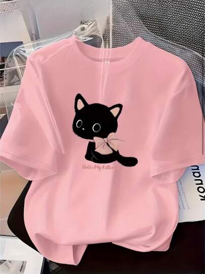 Camiseta Feminina Gata Perfeita Blusa Malha Algodao Blusinha Gola Redonda Modelo Em Alta Estampada 100% Algodao