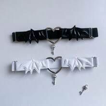 1 件亚文化朋克暗黑之翼骷髅心形腿袜带，可调节弹性 Y2K 坏蛋性感腿环 - 彩色 - 查看 4