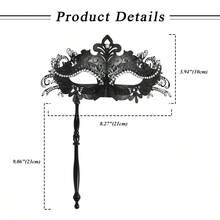 JewelryWe Jewelry Masquerade Mask Mask With Stick Venetian Lace Eye Mask Lace Mask Face Costume For Halloween Carnival Party Cosplay - Black - View 3