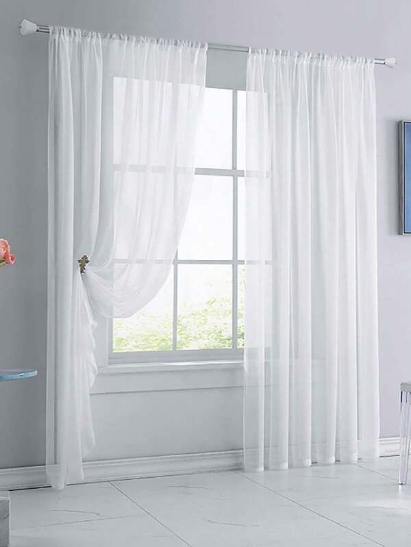 1pc Sheer Voile Curtain, Lightweight Translucent Fabric, Sun Blocking & Heat Insulation, Rod Pocket Top Design, Good Drapability, Suitable For Living Room, Bedroom, Balcony Decor | Autumn Decoration, Room Decor