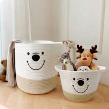 Inwagui 1/2pcs Cute Cartoon Bear Large Capacity Storage Basket, Thick Rope Woven Laundry Hamper With Handles, Modern Home Organization Bin, Nursery Storage Solution, Charming Decor Laundry Basket, Shelf Basket, Gift Basket