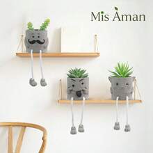 3 件套创意人造多肉植物，搭配灰色花盆，迷你盆栽多肉植物，适合家庭办公桌装饰和礼物选择