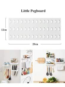 Najlepiej sprzedający się artykuł do domu, Basic Living 1 szt. montowany na ścianie i bez wiercenia plastikowa tablica perforowana, zestaw akcesoriów o wielu kombinacjach, uniwersalna tablica perforowana do przechowywania z różnymi pudełkami do przechowywania i metalowymi haczykami, odpowiednia do warsztatu garażowego/organizacji i przechowywania w kuchni domowej/biurze/pokoju rzemieślniczym/łazience (28*28 cm)