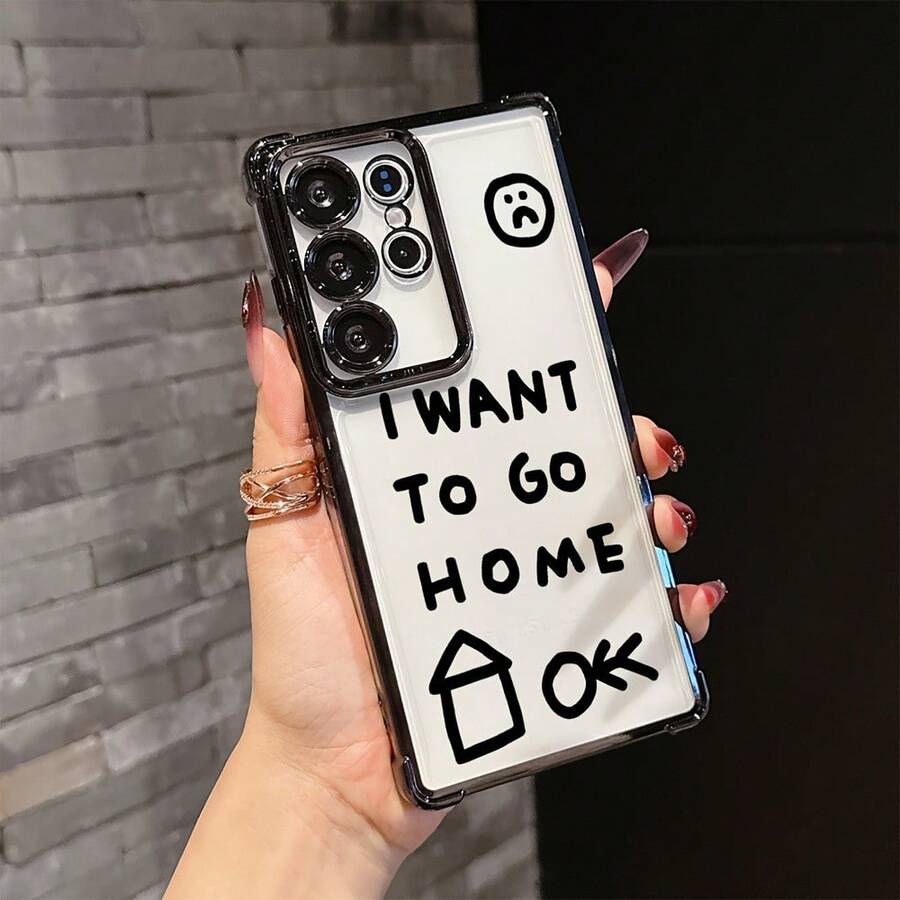 Funda de Teléfono Interesante Texto Quiero Ir a Casa para Samsung S25 S24 S23 S22 S21 FE Ultra Plus 4G 5G a Prueba de Golpes Transparente Cubierta Trasera Suave - Colores mixtos - Ver 1