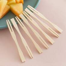400/200/100/50/10pcs Bamboo Fruit Forks - Heart Or Knot Design Flat Tip Forks - And Fashionable Fruit Picks, Desserts, Parties, Weddings And Daily Use - Multicolor - View 1