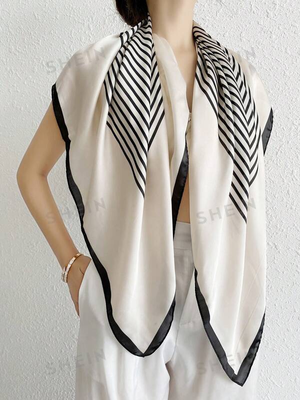 1pc Satin Printed Lightweight Square Scarf, Fashion Casual Shawl Headscarf
