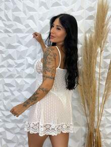 Women's Nightwear Nightgown With Tulle And Lace Thong - 白色 - 查看 2