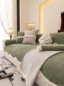 1pc European Style Fresh Floral Lace Sofa Cushion Cover, Luxury Minimalist Sofa Slipcover, Anti-Slip Anti-Dust Anti-Scratch, Decorative For Bedroom Living Room Office Study, Fits 1-4 Seater Sofa, L-Shaped Sofa, Bohemian Style - Green - View 5