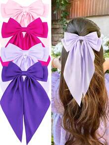 4pcs/1pc Elegant Bowknot Ribbon Hair Clips, Spring Loaded Barrettes, Versatile One-Piece Hair Claws For Ponytail, Mother's Day, Back To School, Thanksgiving, Christmas, New Year, Valentine's Day, Carnival Gifts, Hair Slide, Bobby Pins - Multicolor - View 1