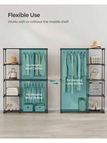 Freestanding Wardrobe, Foldable Closet, Coat Rack With Clothes Rails, Clothes Rack, Open Storage Wardrobe, Storage Organiser, Cloakroom, Bedroom, 43 X 124 X 182 Cm, Black - Black - View 3