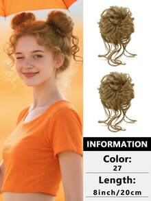 2 Peças Acessórios para Coque Bagunçado, Scrunchies Elásticos de Cabelo Encaracolado Sintético para Mulheres, Adequado para Penteados de Casamento Femininos - Multicolorido - Visão 19