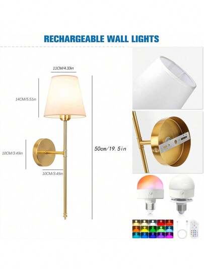 Gold/Black Rechargeable Wand Lamp, Detachable Magnetic Bulb Remote Control, Timer Switch, RGB Multi Colour Lighting, Dimmable Slimme Scene, Living Room, Bedroom, Dining Room Home Interior 2000 MAh Long Life Luster