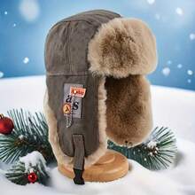 1 件复古温暖捕兽帽，毛绒多功能冬季狩猎帽，带护耳