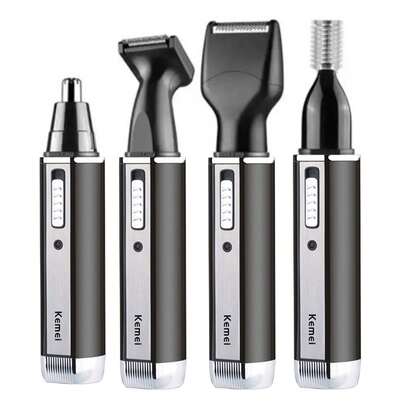 Kemei KM-6630 热销电动剃须刀，4 合 1 耳/眉/鼻毛修剪器套装，可充电男士多功能胡须修剪器，面部脱毛套装（1 件装）