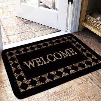 1pc Unique "Welcome" Doormat, Plaid Print Non-Slip Entryway Carpet, Velvet Material, Machine Washable, Rectangular Entrance Mat, Suitable For High-Traffic Areas, Halloween, Christmas, Home Decor Carpet, Gift Mat, Applicable To Indoor Entrance, Kitchen, Bathroom Anti-Slip Mats, Multi-Scene