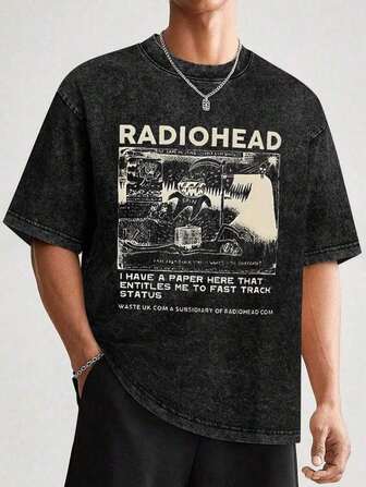 Washed Vintage, New American Vintage In Summer, Letter Print, Short-Sleeved T-Shirt, Men's Loose Street, Top Graphic T-Shirt