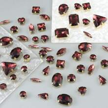 50 piezas/paquete Cristales de Rhinestone dorados para coser, gemas de cristal de metal de formas mixtas para coser - Burdeos - Ver 7