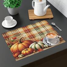 1 pieza/4 piezas/6 piezas Manteles individuales de lino con estampado de calabaza, decoración de Acción de Gracias, adecuados para mesa de comedor, todo el año, manteles de mesa modernos lavables, decoración del hogar, manteles individuales, posavasos, alfombrillas de cocina y comedor, decoraciones de fiesta interior y exterior, regalo ideal