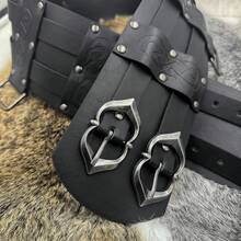 3 Pieces Of Mid-Century PU Leather Accessories Set, Renaissance Belt Bag, Vintage Viking Wide Belt For LARP Events. - A - View 3