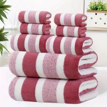 8pcs Set, No Hair Loss, Super Water Absorption, Super Soft Five-Star Hotel Standard Two-Color Striped Interval Bath Towel Combination, Including 2 Large Bath Towels, 2 Large Bath Towels And 4 Bath Towels