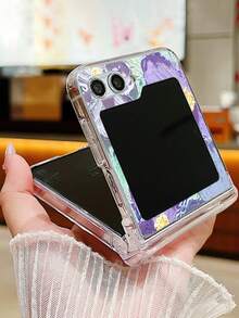 Floral Oil Painting Graffiti Phone Case, Compatible With Samsung Galaxy Z Flip 6 Z 5 4 3 5G, Luxury Folding Hard Shell Phone Protective Cover - Oil Painting Flowers - View 5