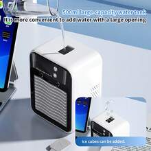 Máy điều hòa di động, máy điều hòa cá nhân xách tay với 2 tốc độ gió và 2 chế độ phun sương, máy làm mát không khí bay hơi có thể sạc lại với pin 3000mAh, máy điều hòa di động yên tĩnh cho phòng, xe hơi, văn phòng, ngoài trời, màu trắng - trắng - Xem 8