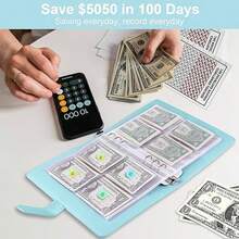 KKC 100 Envelopes Money Saving Challenge Binder, A5 Budget Binder With Cash Envelopes, Savings Challenges Book To Save $5,050, 10,000, 500, Budget Planner For Budgeting Planner Saving Money. - 藍色 - 查看 7