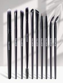 MAANGE 10pcs Makeup Brush Set, Including Lash Brush, Eyebrow Brush, Eyeshadow Brush, Highlighter Brush, Nose Contour Brush, Concealer Brush, Eyeliner Brush, Halo Brush, Made Of Soft Fiber Material, Convenient For Travel, Ideal Gift For Women And Girls. The Set Includes Various Makeup Brushes, A Complete Makeup Brush Set, Makeup Gift Set, Etc. - Black - View 9