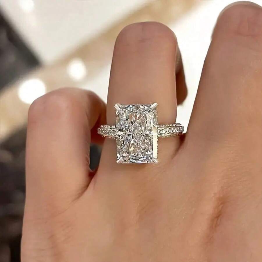 Elegant Double Sided Synthetic Zirconia Engagement Ring - Luxury Ladies Fashion Jewelry For Weddings And Parties In All Seasons - Silvery - View 1