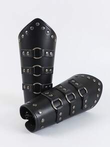 3 Stück Mittelalterliche Ritter PU Leder Armschienen Krieger Gladiator Samurai Gothic Nieten Schulter Rüstungen mit Armband Set für Halloween