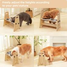 BingoPaw Adjustable Elevated Dog Bowls Tall Raised Feeder Stand For Large Dogs Medium Dog - Wood - View 11